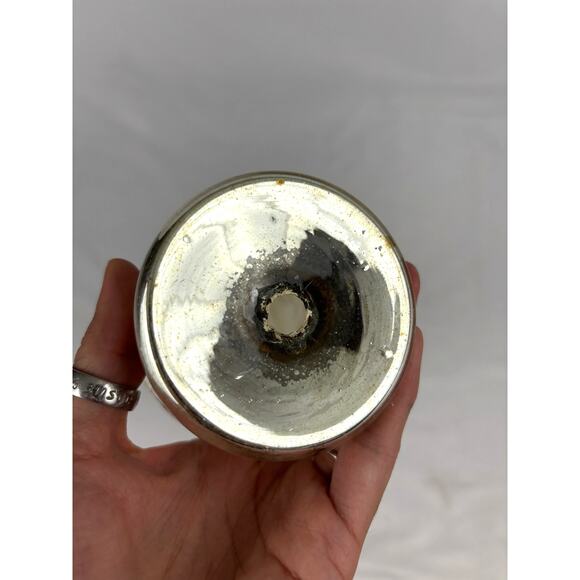 Antique Victorian Silver Hand Blown Mercury Glass Vase Floral Design 9" Tall - Picture 12 of 16